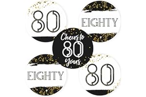 80th Birthday Sticker Labels by Adore By Nat - Eighty Party Favors Celebration in Black Gold - Set of 30