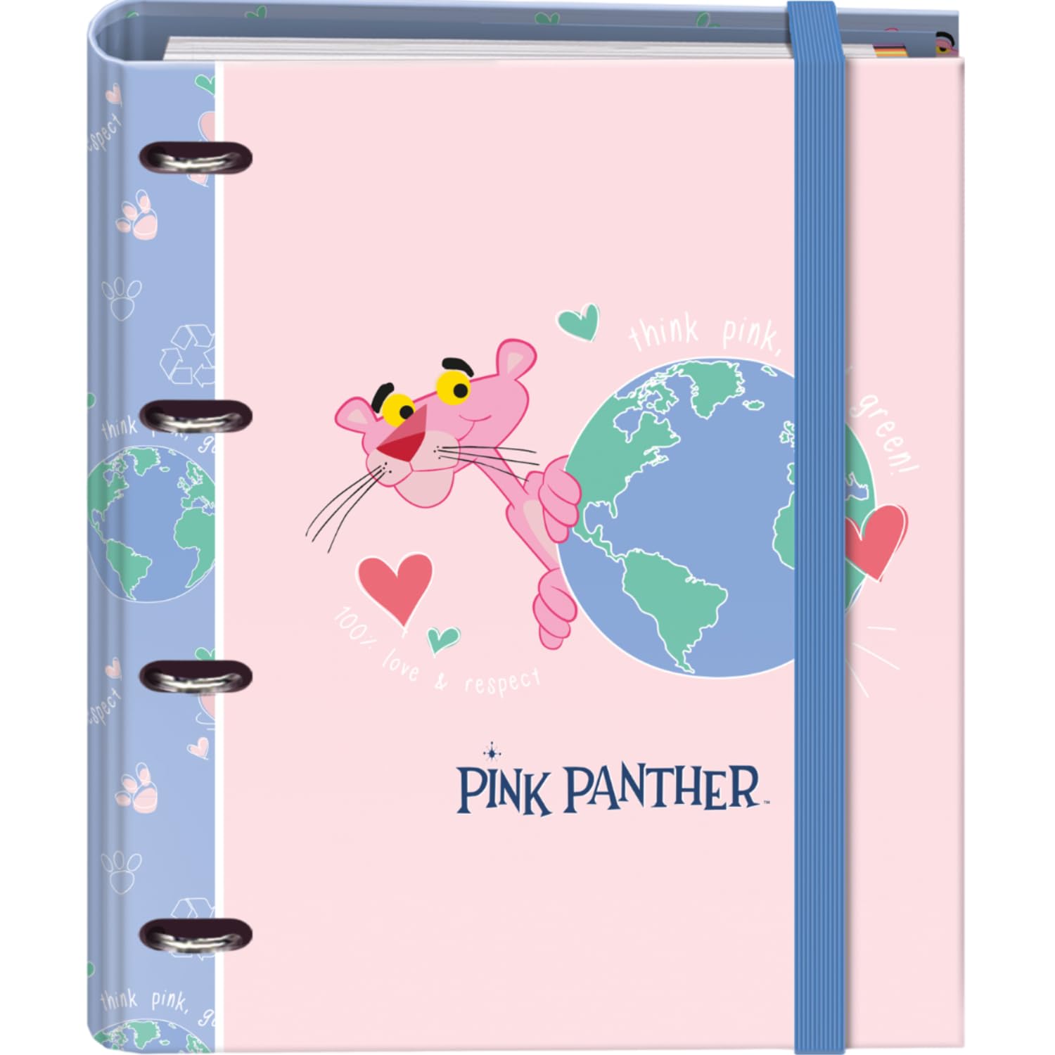 Dohe - 4 Ring Binder with Refill 100 Sheets - A4 Size, 4 Colour Dividers, Envelope Document Holder, Paper 90 g/m², Compressor - FSC Mix AEN-COC-000243 - Pink Panther ecoPink