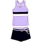 PROALLO Little Girls' Summer Swimwear Two Piece Boyshort Tankini Kids Swimsuit