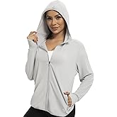 Womens Athletic Jacket, UPF50+ UV Protection Hoodie Jacket Lightweight Zip Up Long Sleeve Sun Shirt with Thumb Holes