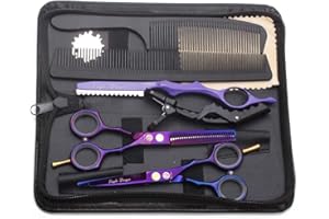 Purple Dragon 5.5 inch Hair Cutting Scissors Set with Razor, Leather Scissors Case, Barber Hair Cutting Shears Hair Thinning/