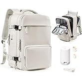 Vacuum Travel Backpack with Pump Vacuum Compression Seal Vacpack Air Backpack Laptop Backpack for Women Men Carry on Backpack With Laptop Compartment Personal Item Bag Flight Approved Grey White