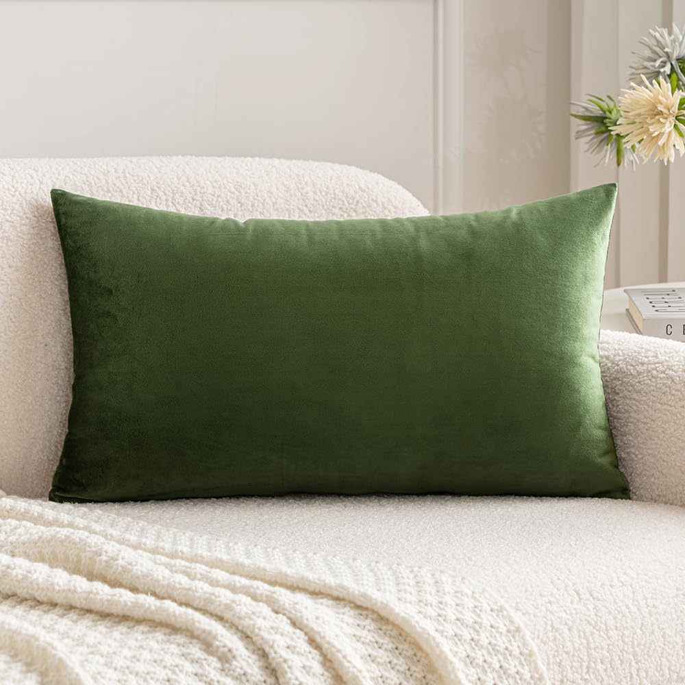 Photo 1 of MIULEE Polyester Pillow Cover Soft Luxury Decorative Throw Pillow Cover Single Rectangle Cushion Case for Spring Couch Sofa Bedroom Car Decor,12x20 Inch Moss Green