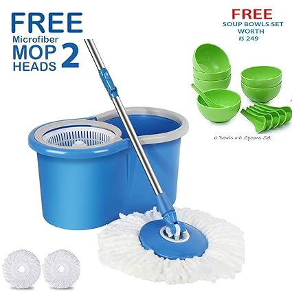 HOLMES Mop with Bucket/mop / Magic mop/Magic Spin mop and Bucket/Microfiber Cleaning mop/Microfiber mop Head/Magic mop Bucket/Magic Floor mop/Floor Cleaning mop (Color May Vary)