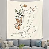 SVBright Abstract Woman Butterfly Fabric Wall Hanging Tapestry 51Wx59H Inch Minimalist Modern Flower Plant Mid Century Terracotta Aesthetic Portrait Beige Home Decor Art for Living Room Bedroom Dorm
