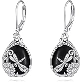 Dragonfly/Filigree Boho Black Onyx Earrings 925 Sterling Silver Black Onyx Dangle Drop Earrings Jewelry Gift for Women