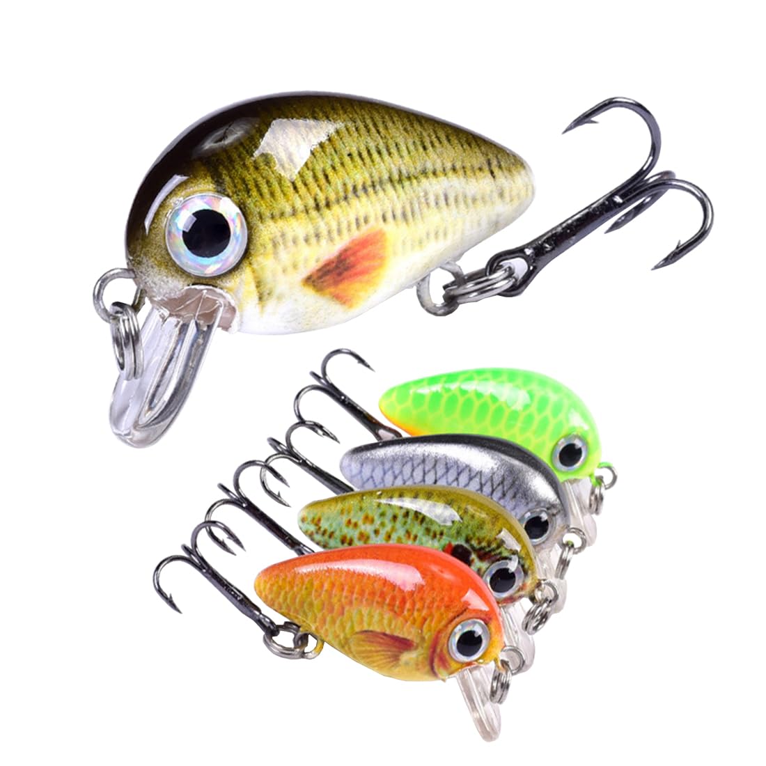 5Pcs Fishing Lures Set, Mini Small Light Shallow Dive Trout Bass Perch Pike Salmon Fishing Lures, Single Hook Spinner Baits Fishing Tackle Kits