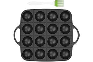 16 Hole Takoyaki Pan, Premium Non-Stick Aluminum Takoyaki Grill, 1.61inch Octopus Ball Maker for Gas Stove Aebleskiver, Panca