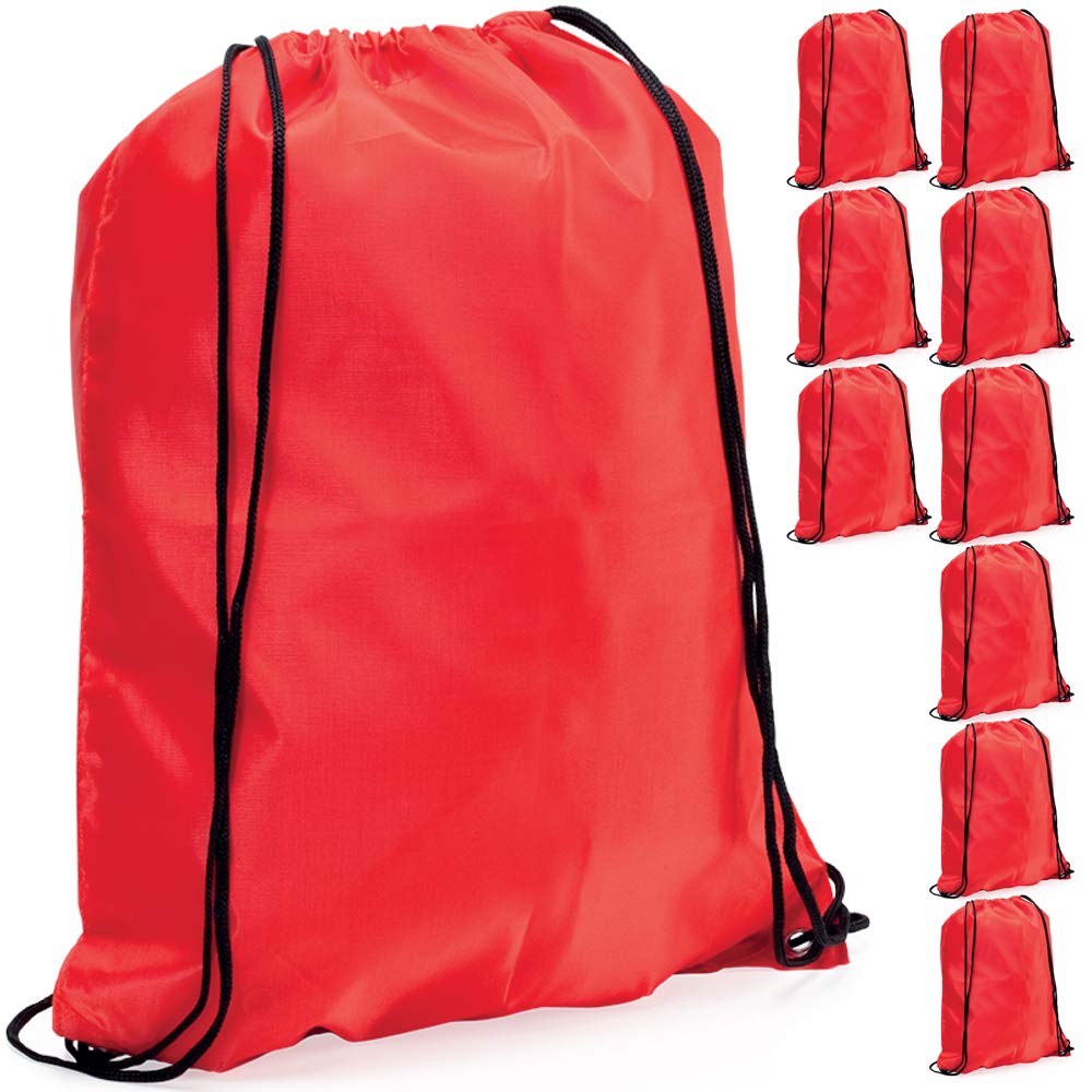 eBuyGB Pack of 10 Plain Polyester Drawstring Backpack, Gym Rucksack, School Sport Bag, PE Kit, Book Bag - Ideal for Printing, Cameo, Heat Transfer Vinyl (Red), 34 x 42 cm