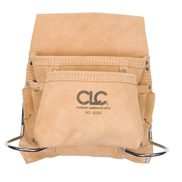 CLC CUSTOM LEATHERCRAFT I823X SUEDE CARPENTER’S NAIL AND TOOL BAG, 8 POCKET