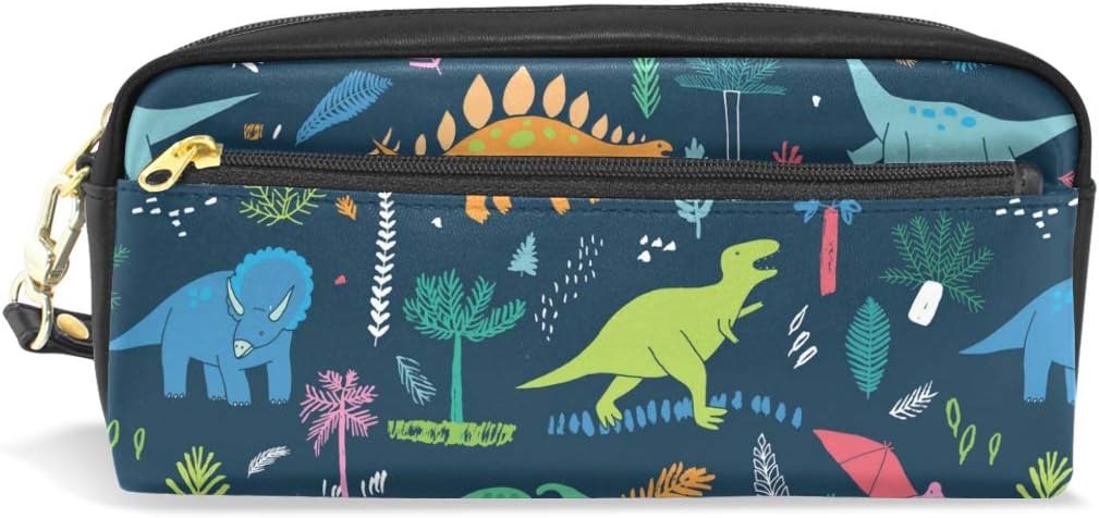 CUTEXL - Estuche para lápices con diseño de dinosaurios y hojas de