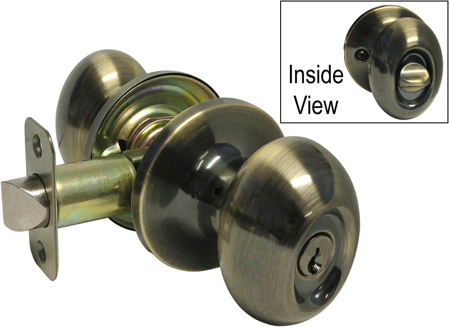 Antique Brass Lock Door Oval Egg Shaped Style Knob Handle Entry/Privacy