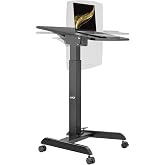 AVLT 47" Height Adjustable Mobile Workstation with Tilting Desk Black | 3 ft 11 inches - Foot Pedal Pneumatic Standing Desk Cart - Mobile Laptop Cart - Mobile Cart with Brake Casters