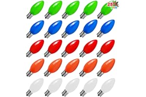 Joiedomi 25 Pack C9 Light Bulb, Replacement Multicolor Light Bulbs for Christmas String Light Outdoor, Indoor, Lawn, Tree, Panel Decor, E17 Candelabra Base, Longer Life 120V 7W