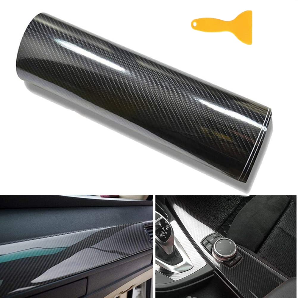 BangShou Carbon Fiber Vinyl Wrap Sheet 30 x 300CM, Self-adhesive Bubble-free Carbon Fibre Sticker Roll, Waterproof Vinyl Wrapping Tape for Car Interior, Vehicle&Laptop
