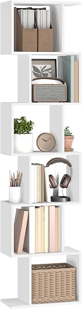 VASAGLE 6-Tier Bookshelf 24x40x191 cm Room Divider Matte White LBC461W01