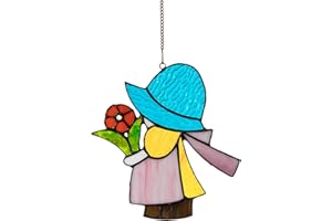 DHCGPP Tiffany Little Girl -Style Stained Glass Hangers, Window Panels, Home Wall and Window Hanging Sun Catcher, Handcrafted Tiffany Enthusiast Gifts for Decoration.
