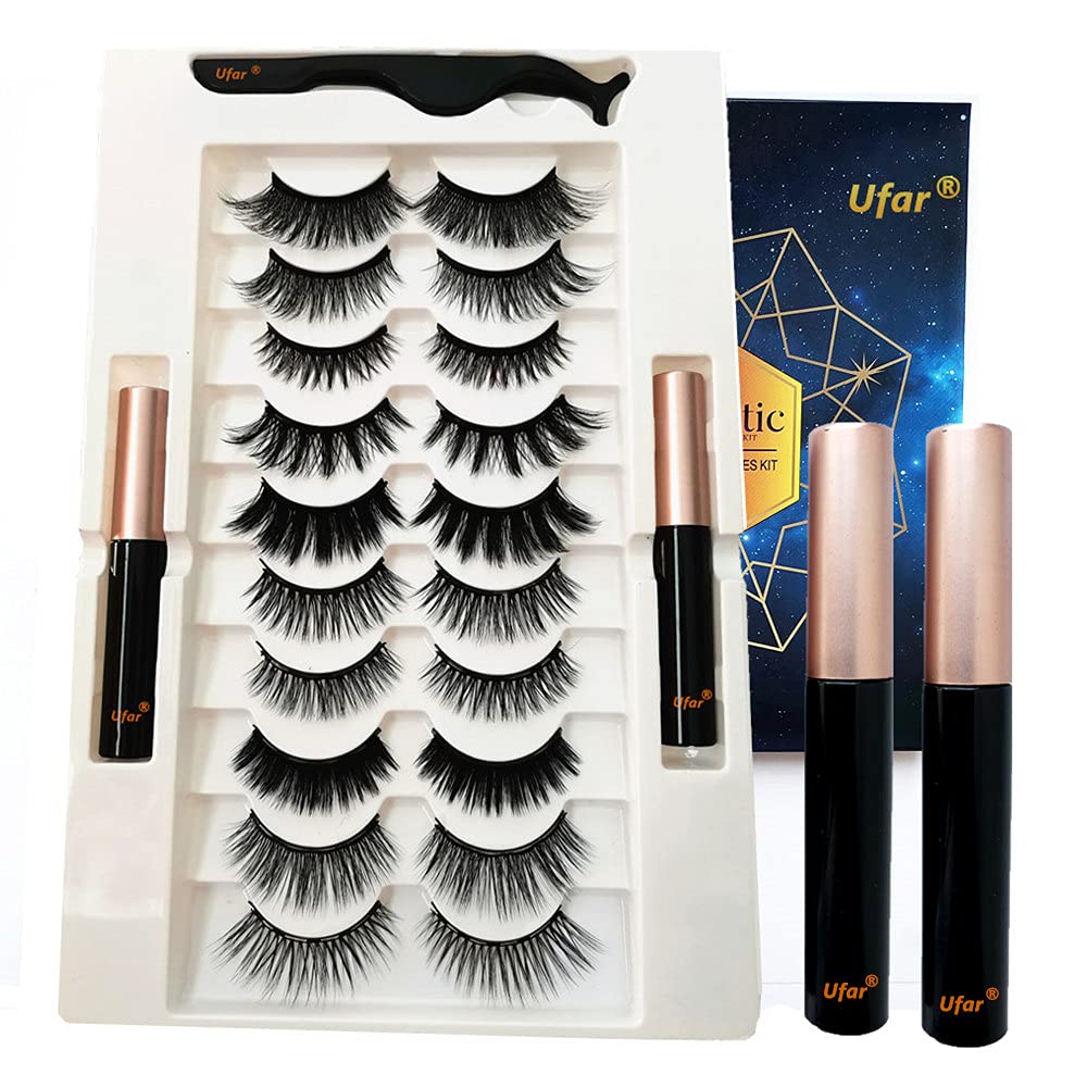 3D 6D Magnetic Eyelashes and Eyeliner, [ 2025 UPGRADED ] Totally NO GLUE NEEDED Magnetic False Eyelashes with Magnetic Eyeliner, FREE Tweezers Applicator
