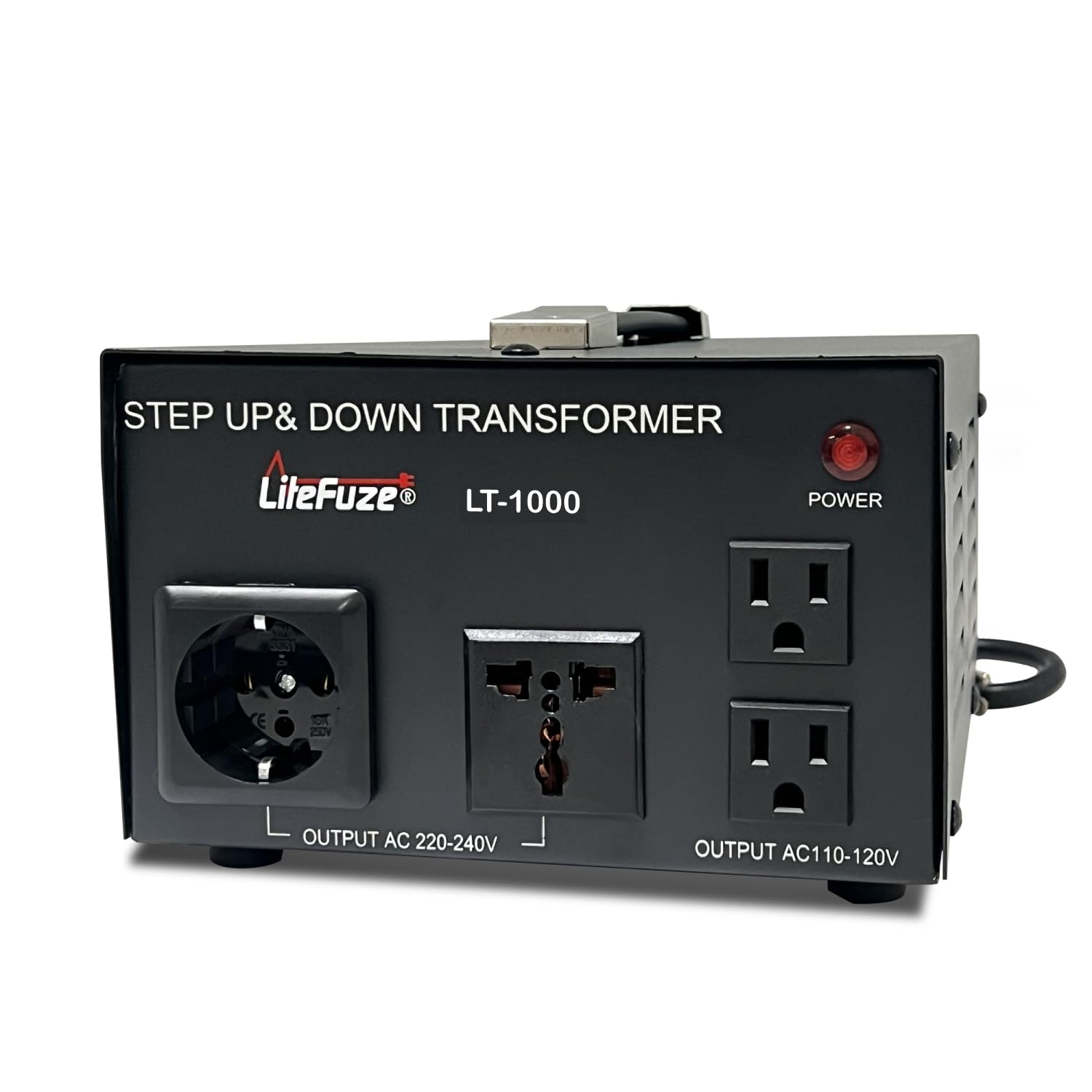 LiteFuze LT Series Transformador convertidor de voltaje de 1000 vatios reductor/reductor - Convertidor de potencia de 110 V a 220 V / 220 V a 110 V - Cable totalmente conectado a tierra - Enchufe universal, certificado CE