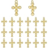 WADORN 20Pcs Real 18K Gold Plated Cross Charms Mini Brass Cross Pendants Christian Jewelry Making Supplies for Necklace Bracelet Keychain Religious Gifts Christmas Easter Decoration, 14.5x9.5mm
