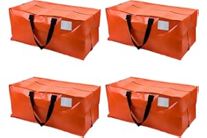 DURASACK Heavy Duty Moving Bag Storage Container Duffle Bag with Zipper, Reinforced Carry Straps and Backpack Straps, Made of Rugged Woven Polypropylene, Pack of 4, Orange