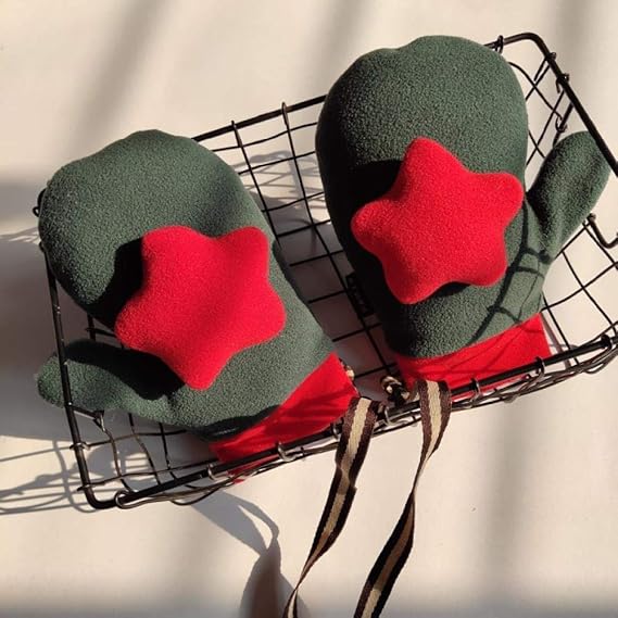 Amazon Co Jp Oaobiu 新しいプラスベルベット暖かいミトンかわいい太いぶら下げ首漫画 Stビッグスター ダークグリーン 服 ファッション小物