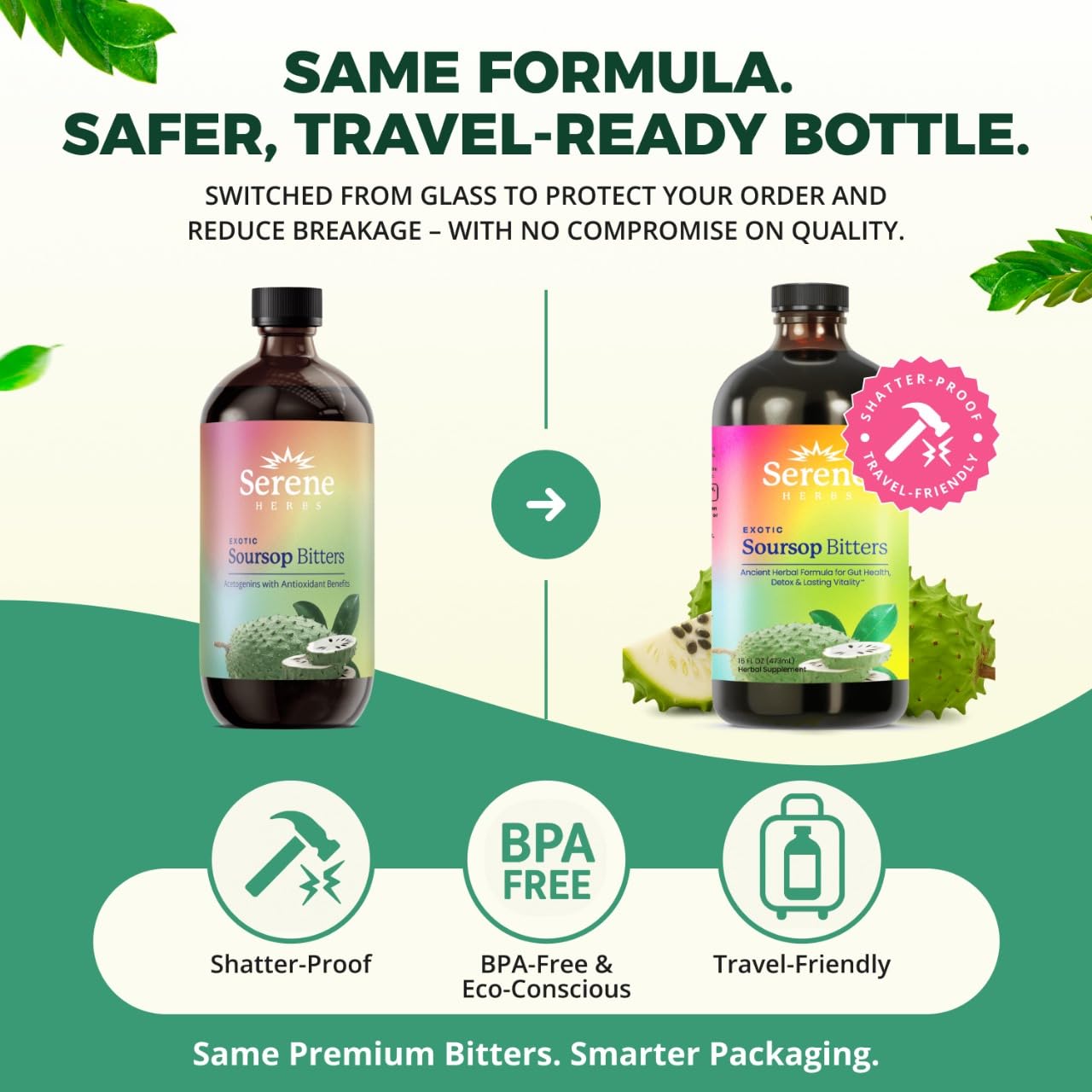 Serene Herbs - Soursop Bitters Liquid - Organic Herbal Guanabana Detox with Black Seed, Moringa & Ginger - Supports Digestive Wellness & Immune Function - 16 fl oz​