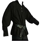 JIEFULL Men's Medieval Pirate Costume-Vintage Bandage Blouse-Mercenary Scottish Wide Cuff Shirt-Long Sleeve Viking Top