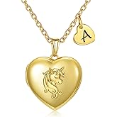 YOUFENG Heart Letter Unicorn Locket Necklace Initial Locket that Holds Pictures Locket Birthday Gifts