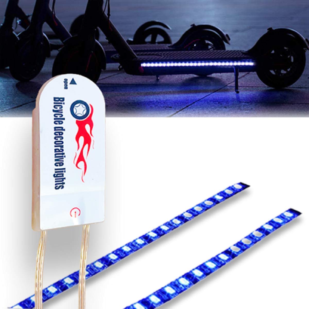 WOWLED Cycling gifts 2 Pcs Bike Frame Lights Waterproof LED Strip Lights with Batteries, 3 Light Modes Cool Bike Accessories Fits All Bikes, Blue Strip Lights