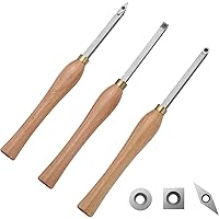 VEVOR Wood Lathe Chisel Set, 3 PCS Woodworking Turning Tools, Includes Square, Round, Diamond Carbide Blades, 7.87" Comfortab