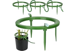 Tujoe 4 Set Hydro Halo Water Ring 5 W 3 Leg Support Drip Emitter Drip Ring with Built in 1/8 in Barbed Inlet Fitting 3 Removable Stakes for Grow Media Irrigation System Rain Watering Plants, Green