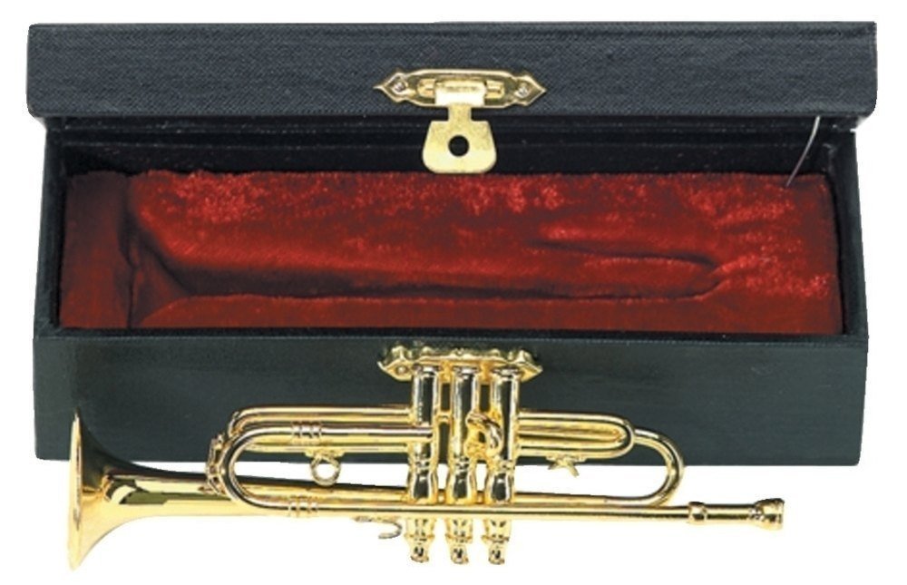 GEWA miniature instrument - trumpet made of brass – gold-coloured polished – length approx. 15 cm – decorative instrument in case – gift idea for music lovers