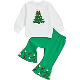 Hnyenmcko Baby Girl Christmas Outfit Long Sleeve Santa Baby Tops Christmas Tree Bell-bottoms Pants Headband Toddler Clothes