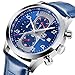 BENYAR Fashion Watches Quartz Chronograph Waterproof Blue Casual Sport Wrist Leather Band Watch For Men (Blue)