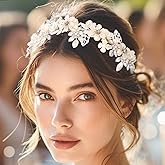CASDRE Flower Wedding Headband Silver Pearl Bridal Headpiece Prom Leaf Hair Hoop Hair Accessories for Women and Brides (Silver, One Size)
