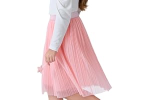 ZUNW Girls Mesh Pleated Skirt Elastic High Waist A-Line Swing Tulle Midi Skirt for Girl 6-14 Years