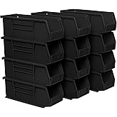 Akro-Mils 30224 AkroBins Plastic Storage Bins, Space-Saving Stackable Bins for Garage, Pantry, Craft Organization, 11" L x 4" W x 4" H, Black, 12-Pack