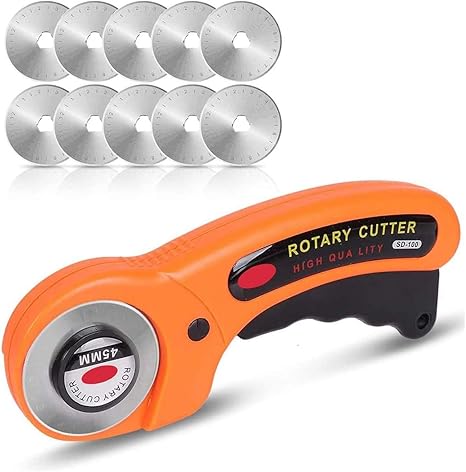 Amazon Monland 45mm回転式切断機 10枚の追加の鋼製準備ブレード 人間工学的 安全ロック付き 布の切断に最適 エンドカッター