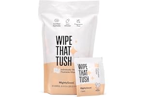 MIGHTYGOOD. Wipe That Tush On-The-Go Flushable Wipes - 1 Pack of 30 Individually Wrapped Wipes - Fragrance Free - Extra Large & Soft - Hypoallergenic With Aloe & Vitamin E - Septic-Safe