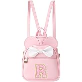 UIXIZQ Personalized Toddler Backpack for Girls 3–10, Cute Mini Bowknot Mouse-Ear Toddler Bookbag Crossbody Purse, Small Daypack Wallet Set, Initial Birthday Gift, Trendy Little Kids/Teen Bag(Pink,R)