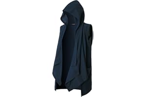 GIVON Mens Sleeveless Ruffle Shawl Collar Cardigan Lightweight Long Hooded Vest Sweater