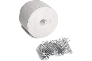 MECOZONE Curtain Pleat Tape, 11 Yards Pinch Pleater Tape for Curtains, Included 30 Pcs Stainless Steel 4 Prongs Curtain Pleater Hooks for DIY Pinch Pleat Curtain, White