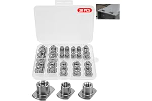GUANDAOOL 30Pcs Weld Nuts Set,T-Shaped Weld Nuts Kit,3/8 in,5/16 in,1/4 in Tab Base UNC Carbon Steel Machine Screw,T-Nuts 2 and 4 Projection Base for Furniture,Vehicles,Caster and Industry Machine