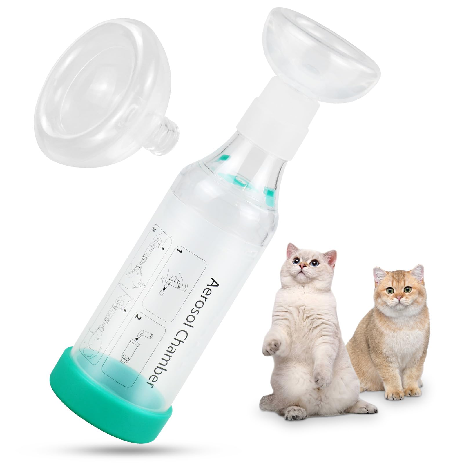 Malihome Cat Handheld Inhaler Spacer with 2 Feline Masks Helps with Breathing & Delivering Medication Fits