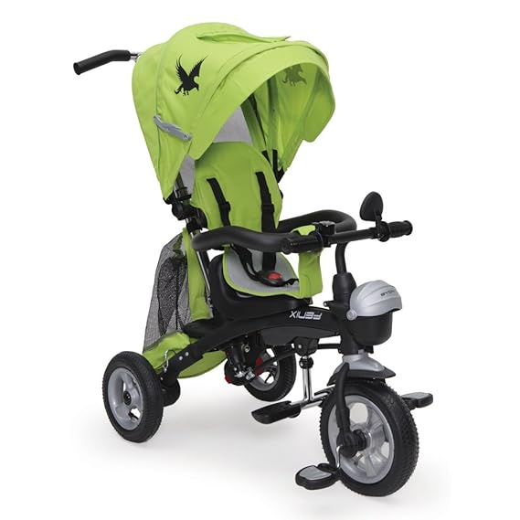 Moni Tricycle Fenix 5 in 1 Dreirad, Laufrad, Gummireifen, Lenkstange, Rucksack Bremse (Grün)