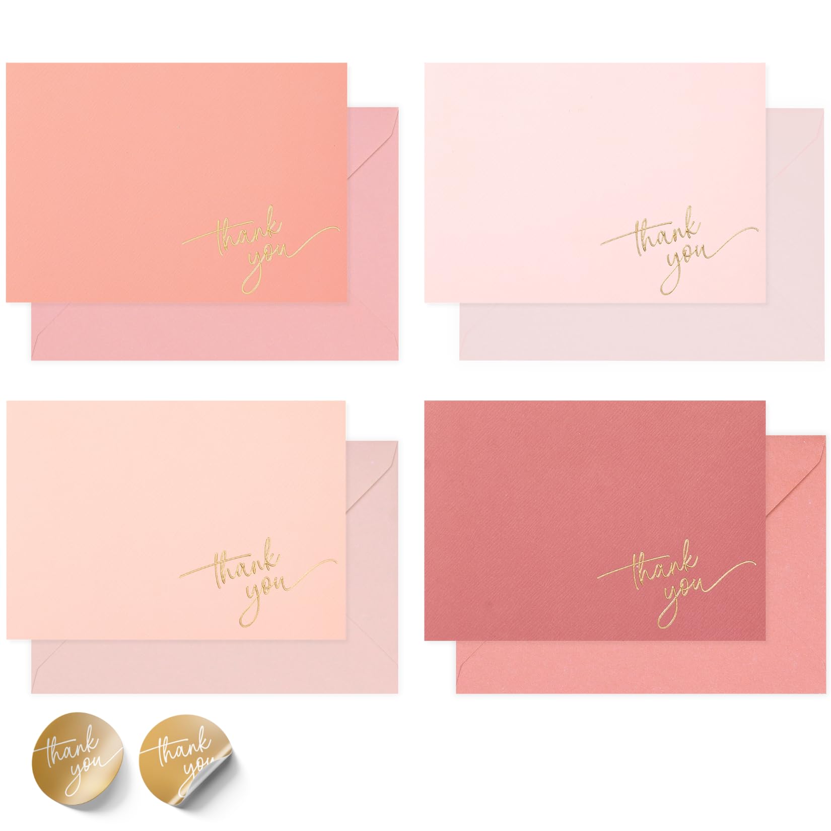 Photo 1 of Gold Foil Thank You Cards - Bulk Pack of 40, 5x3.5 Inch with Matching Stickers & Envelopes (Pink) Textured Surface for a Unique Feel - Suitable for Baby Shower, Wedding, Small Business, Graduation
