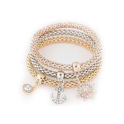 Avory 3 Piece Crystal Bracelet and Bracelet New Gold Wrap Pendant Bracelet Womens Mens Fashion Jewelry Mu