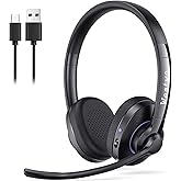 Wireless Bluetooth Headset with CVC8.0 Noise-Cancelling Microphone & Mic Mute, Class 1 V5.1 Bluetooth Headphone for Work/Ms Teams/Zoom/Home/Office/Computer/Cell Phone/Laptop, 30H+ Talking Time