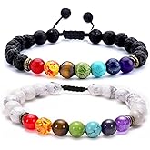 Pride Bracelets Bulk 2 PCS Rainbow Chakra Bead Bracelets for Men Women Gay Lesbian LGBTQ Made with 8mm Lava Rock Natural Stone Fit for Wrist Size 16-28cm
